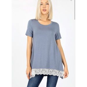 Luxe Rayon Lace Trim Hi-Low Top
